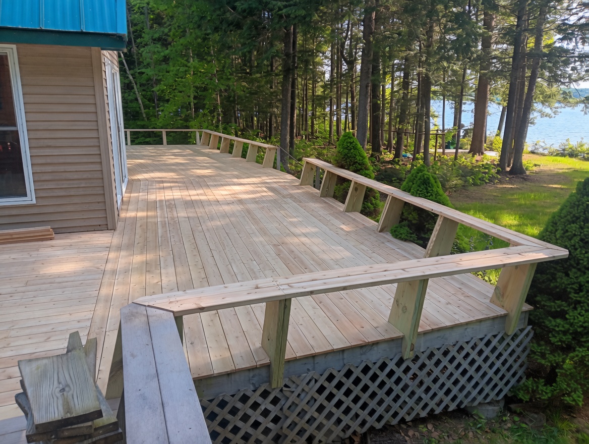 Panoramic view of completed wraparound deck