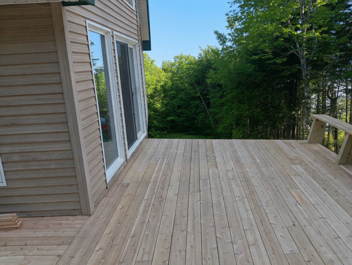 Finished cedar deck with forest view